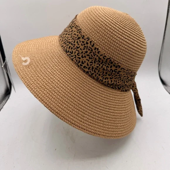 Magid Hats Paper Straw Convertible Sun Hat with Leopard Print Band - Picture 5 of 8